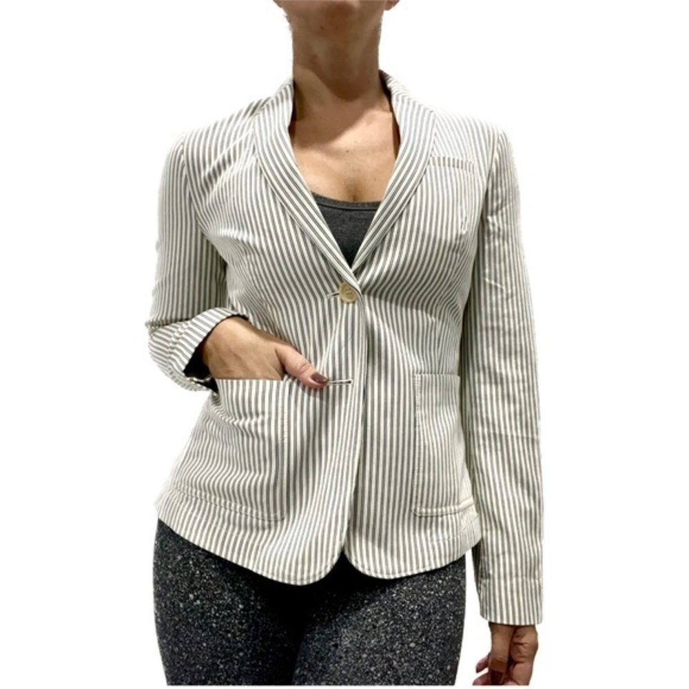 Burberry Navy and White Striped Blazer